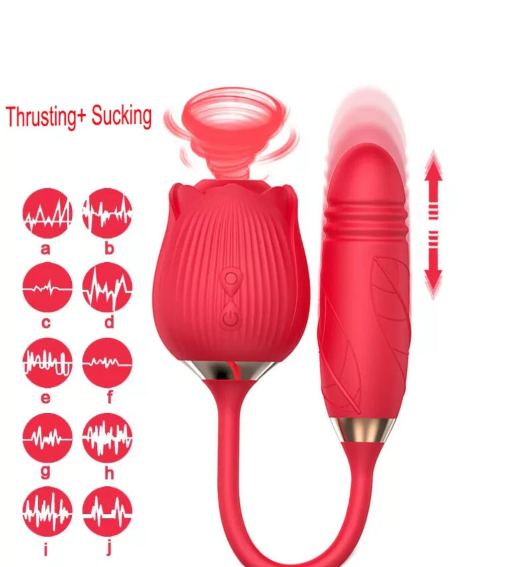 Rose Suction Vibrator with Thrusting Dildo - Pleasures By KMarie